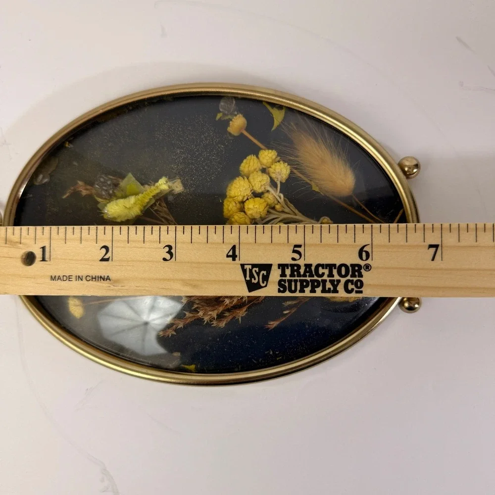 Vintage Oval Brass Shadow Box Set of 3 Dried Flowers Butterflies Cottagecore